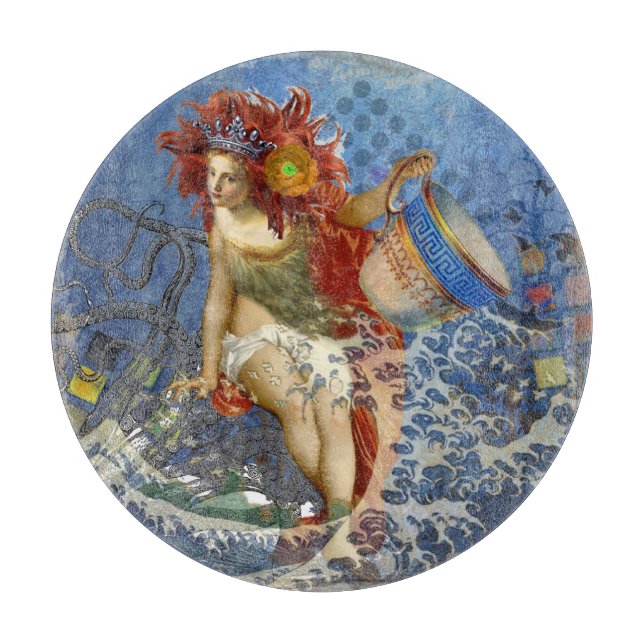 Tabla De Cortar Aquarius Mermaid Arte Gótico Azul (Anverso)