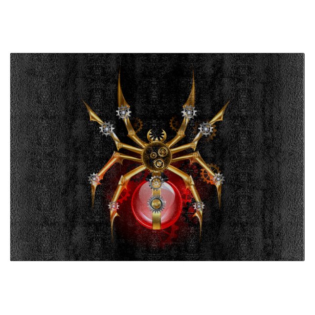 Tabla De Cortar Araña steampunk sobre negro (Anverso)