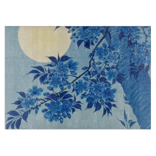 Tabla De Cortar Árbol azul bajo la luz de la luna: noche de flor d