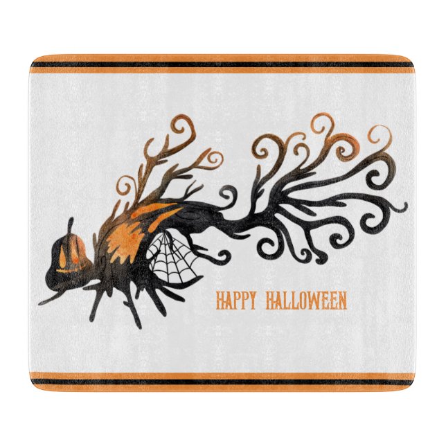 Tabla De Cortar Árbol de Halloween/Octubre/Caída/Calabaza (Anverso)