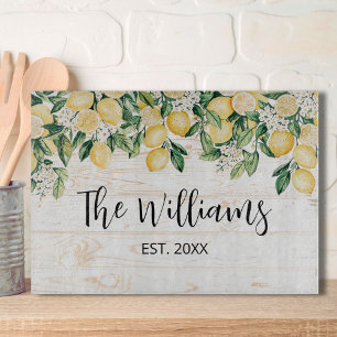 Tabla De Cortar Árbol de limón amarillo monogramado madera blanca