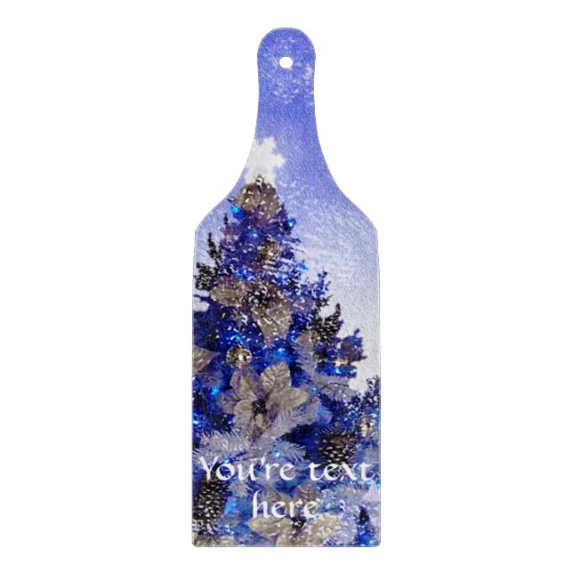 Tabla De Cortar Árbol de navidad azul personalizable (Anverso)