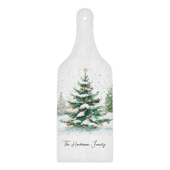 Tabla De Cortar Árbol de Navidad con guión simple acuarela (Anverso)