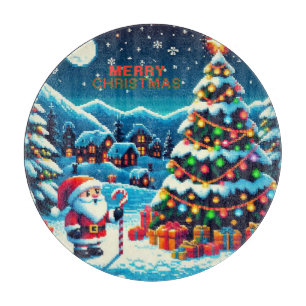 Tabla De Cortar Árbol de Navidad de 8 bits y Santa