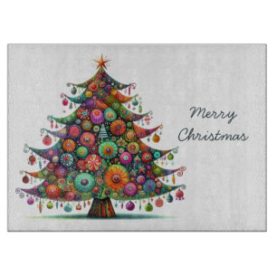 Tabla De Cortar Arbol de Navidad extravagante, colores brillantes,