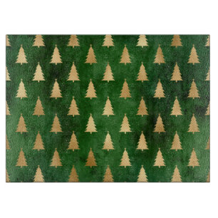 Tabla De Cortar Árbol de Navidad Verde y Relieve metalizado dorado