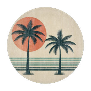 Tabla De Cortar Árbol de palmeras tropicales retro/vintage