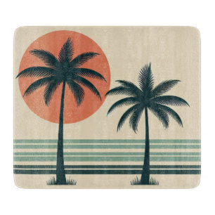 Tabla De Cortar Árbol de palmeras tropicales retro/vintage