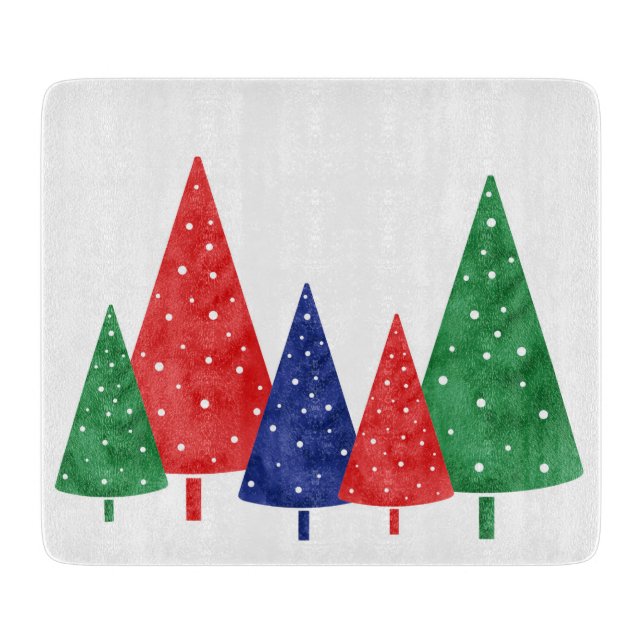 Tabla De Cortar Árboles acuáticos verdes, rojos y azules (Anverso)