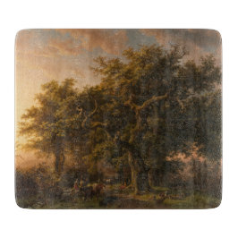 Tabla De Cortar Árboles de roble en paisaje forestal (paisaje de b