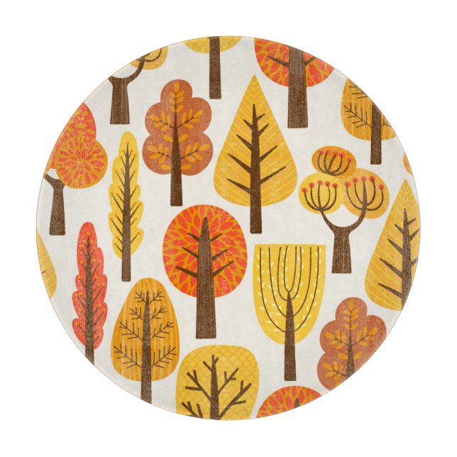 Tabla De Cortar Árboles otoñales, patrón sin costuras. (Anverso)