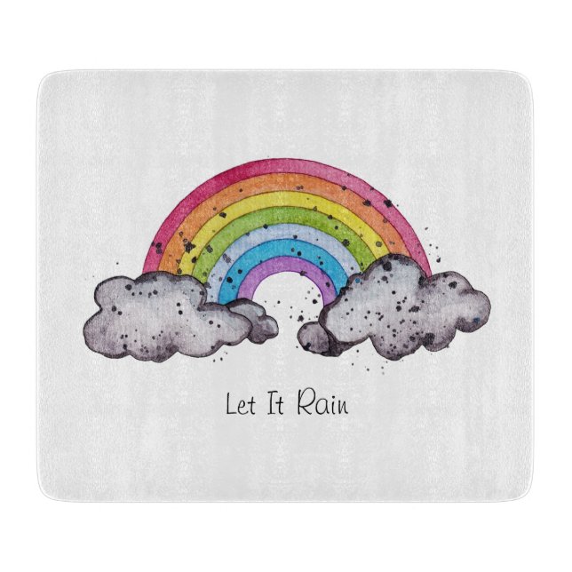 Tabla De Cortar Arcoiris Y Nubes De Cuadros (Anverso)