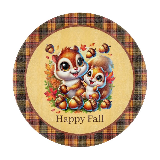 Tabla De Cortar ardilla Cute Feliz de Otoño Estacional  (Anverso)