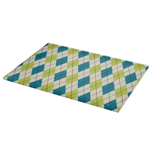 Tabla De Cortar Argyle azul y verde (Borde)