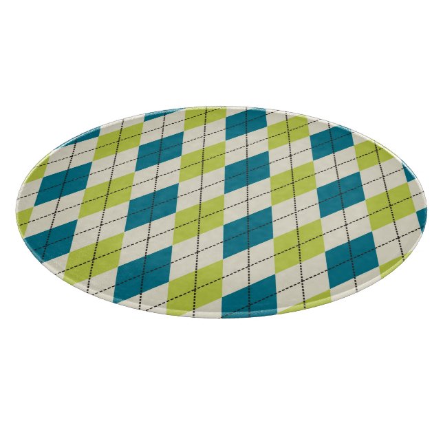 Tabla De Cortar Argyle Azul Y Verde (Borde)