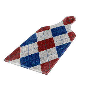 Tabla De Cortar Argyle Rojo, Blanco y Azul con Brillo del 4 de Jul