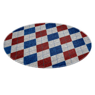 Tabla De Cortar Argyle Rojo, Blanco y Azul de Glitter 4 de Julio