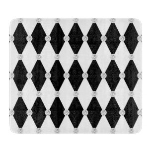 Tabla De Cortar Arlequín Forma de Diamante Rombo Blanco Negro