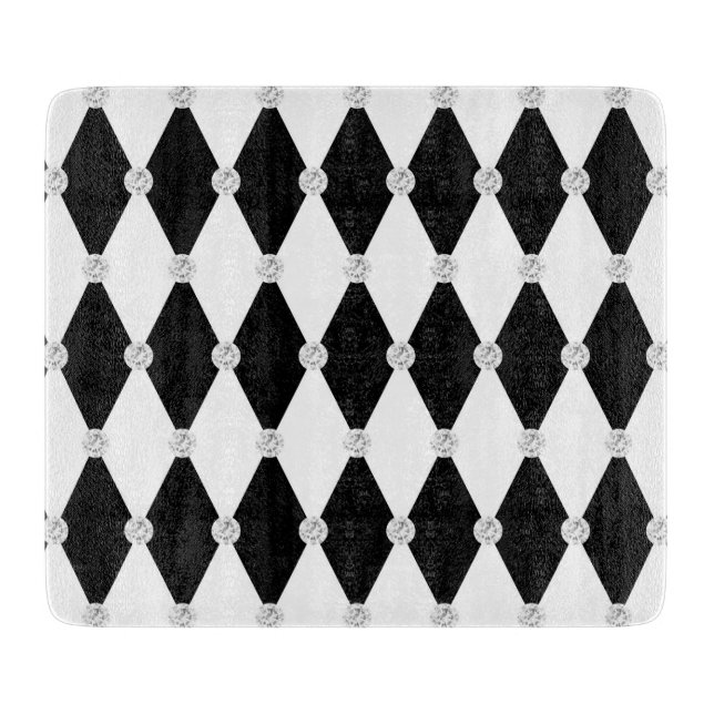 Tabla De Cortar Arlequín Forma de Diamante Rombo Blanco Negro (Anverso)