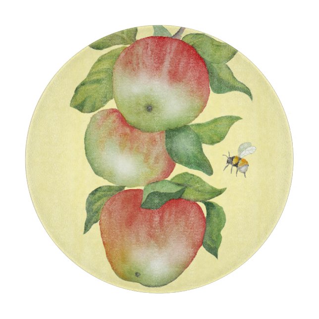Tabla De Cortar Armonía dulce: manzanas acuarelas y una abeja (Anverso)