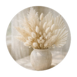 Tabla De Cortar Arreglo Boho de Hierba de Pampas Neutral