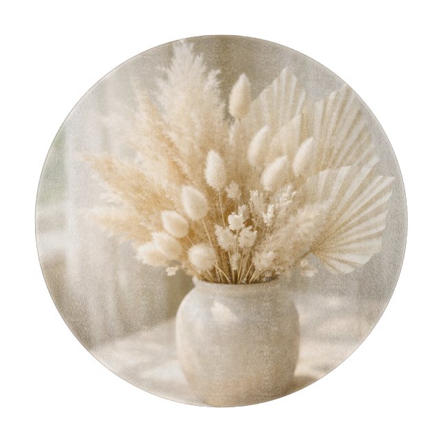 Tabla De Cortar Arreglo Boho de Hierba de Pampas Neutral (Anverso)
