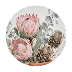 Tabla De Cortar Arreglo de Protea Eucalipto Acuarela