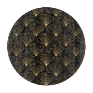 Tabla De Cortar Art Deco: Elegancia dorada negra.