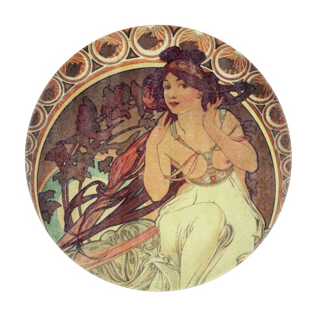 Tabla De Cortar Art Nouveau Alphonse Mucha elegante mujer cosecha (Anverso)