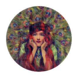 Tabla De Cortar Art Nouveau deco elegante plumas de pavo real