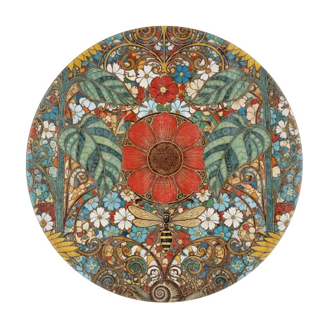 Tabla De Cortar Art Nouveau Floral Garden – Sunflowers, Bee (Anverso)