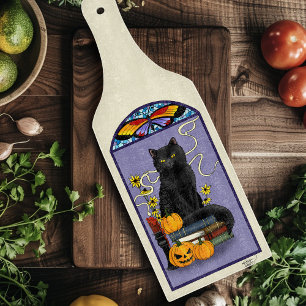Tabla De Cortar Art Nouveau Gato Negro Calabaza Púrpura Otoño Amar