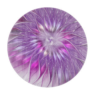 Tabla De Cortar Arte abstracto fractal de flor apasionada púrpura