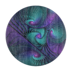 Tabla De Cortar Arte abstracto fractal moderno púrpura se encuentr