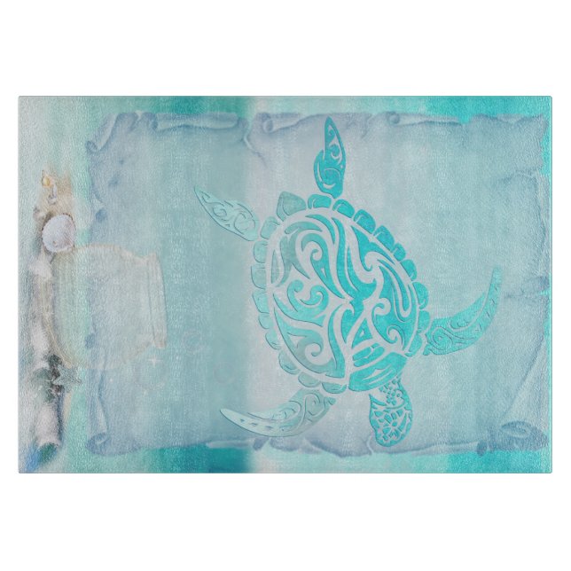 Tabla De Cortar Arte acuático de tortuga de playa (Anverso)