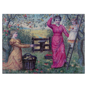 Tabla De Cortar Arte Antiguo de Cosecha de Manzanas Victoriano