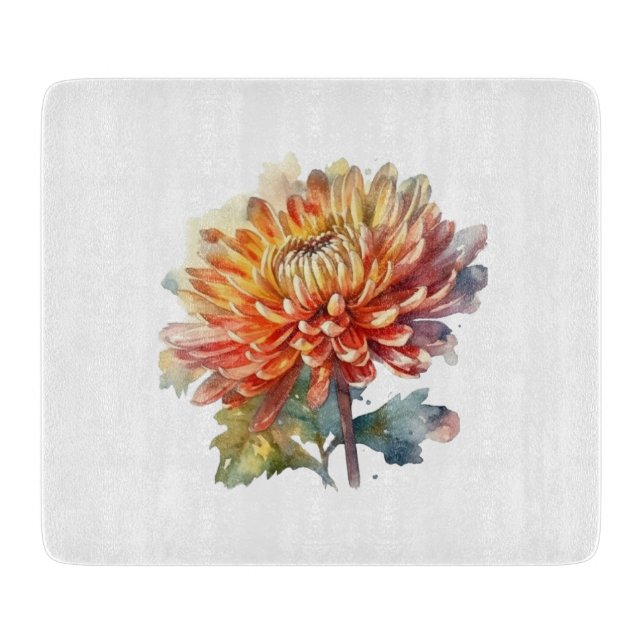 Tabla De Cortar Arte botánico de acuarela de crisantemo herbal (Anverso)