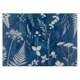 Tabla De Cortar Arte botánico de helecho con cianotipia azul añil 