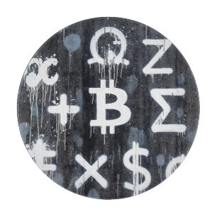 Tabla De Cortar Arte Callejero de Moneda Bitcoin (Pintura Negra No