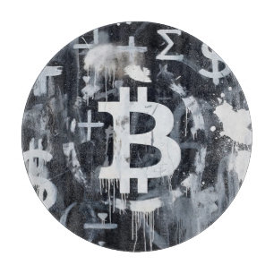 Tabla De Cortar Arte Callejero de Moneda Bitcoin (Pintura Negra No