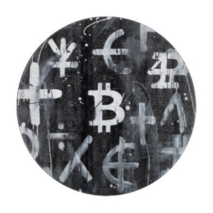Tabla De Cortar Arte Callejero de Moneda Bitcoin (Pintura Negra No