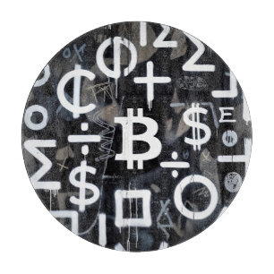 Tabla De Cortar Arte Callejero de Moneda Bitcoin (Pintura Negra No