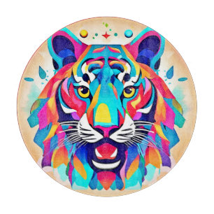 Tabla De Cortar Arte colorido de la cara del tigre