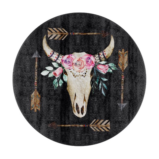 Tabla De Cortar Arte de acuarela de cráneo de ciervo bohemio (Anverso)