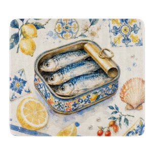 Tabla De Cortar Arte de Acuarela de Sardina Siciliana