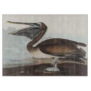 Tabla De Cortar Arte de ave costera pelícano pardo vintage de Audu