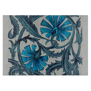 Tabla De Cortar Arte de azulejo rústico de flores antiguas azul vi