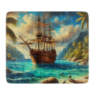 Tabla De Cortar Arte de barcos de playa caribeños/tropicales