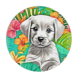 Tabla De Cortar Arte De Cachorro Floral