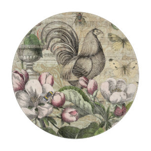 Tabla De Cortar Arte de Collage de Jardín de Gallo Antiguo: Campo 
